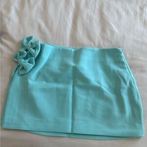 Fashion Nova Turquoise Mini Skirt with Bow